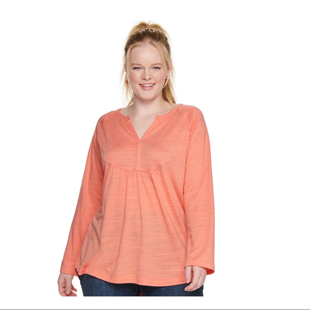 NWT Sonoma Long Sleeve Raglan Bib Henley Top Peach Size 2X